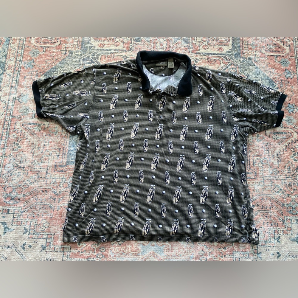 Vintage Farah Men's Polo Golf Shirt Golf Ball & Clubs Size XXL